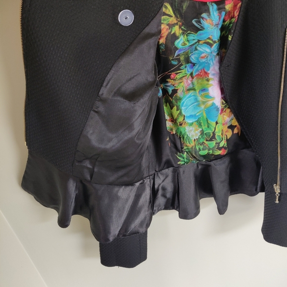 Mario Serrano Black Peplum Weave Pattern Zip-Up Blazer Jacket Size 8 - Picture 10 of 16